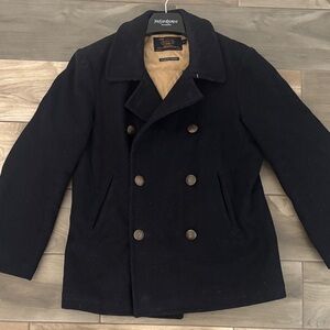 J. Crew NYC Navy Peacoat with Tan Lining, real naval buttons.